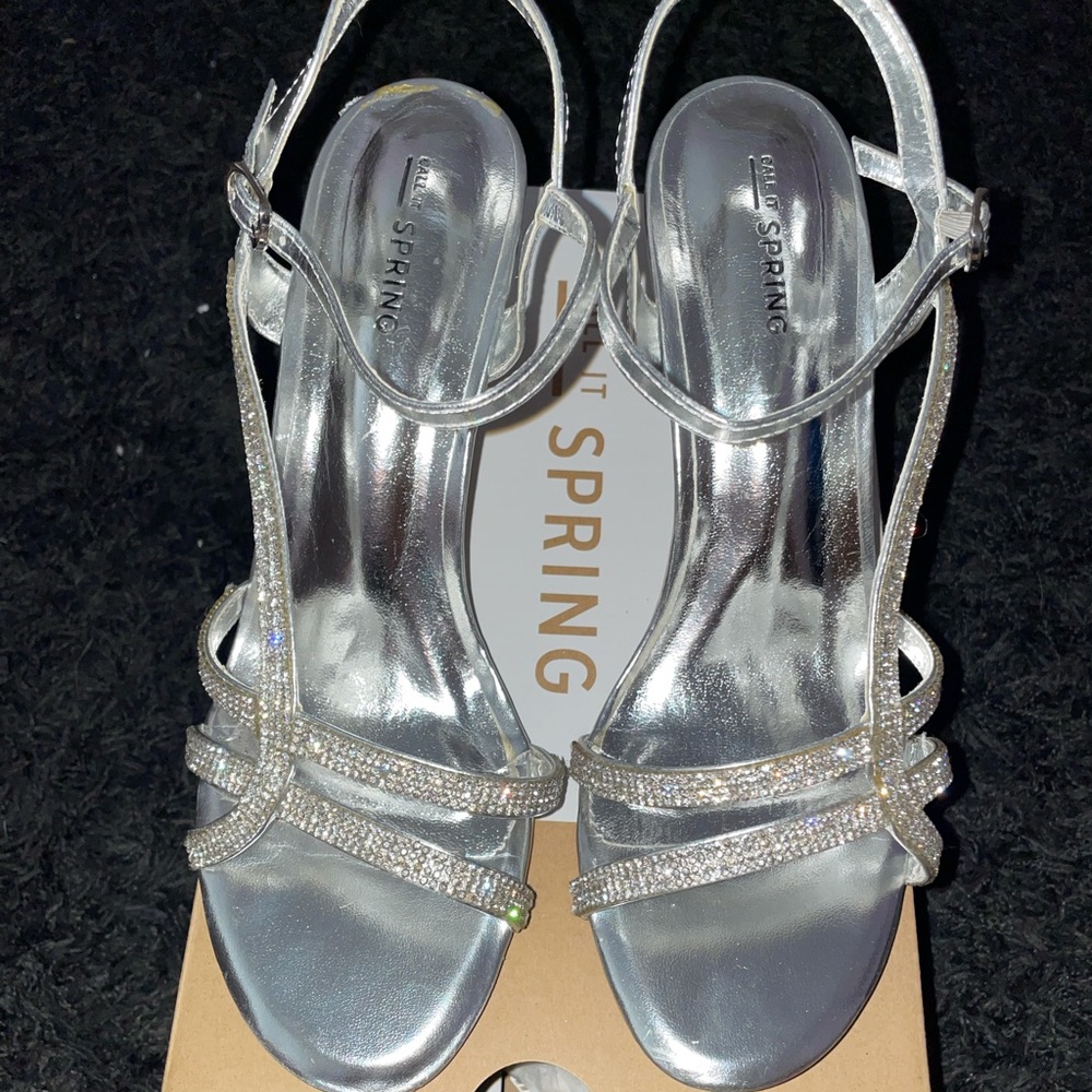 Call It Spring Shoes | Silver Sparkle Jewel Heels